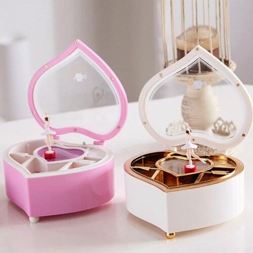 Music Box Heart Shaped Dance Ballet Girl Music Jewelry Storage Box Women Jewelry Boxes Necklace Ring Storage Organizer Drawer