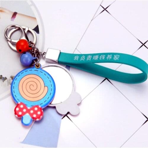 New Fashion Creative Strawberry Mirror Keychain Cute Lollipop Car Key Ring Female Bag Pendant Accessories Girl Gift Key Chain