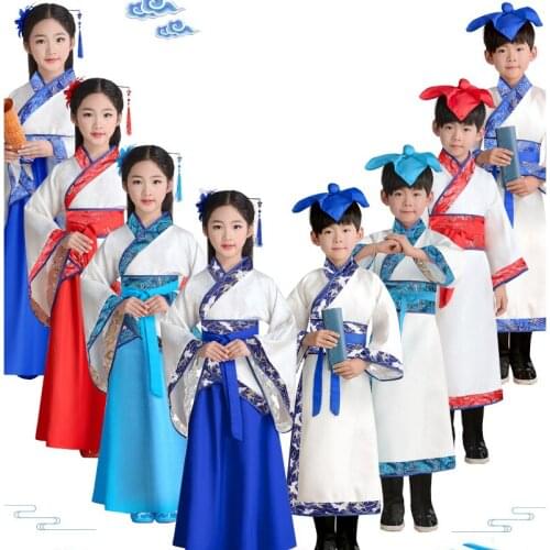 Boy And Girls Stage Dance Robe Dress Chinese Traditional Costumes New Year Kids Tang Suit Performance Hanfu Children Cheongsam