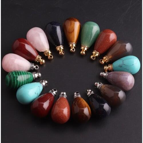 Wholesale 3pcs/Lot Natural Stone Perfume Bottle Pendant Round Drop Shaped Semi-precious Exquisite Charms For Jewelry Making DIY