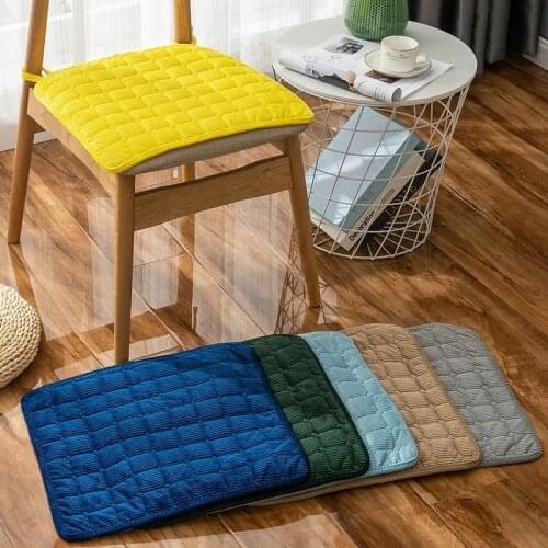 Simple Style Soft Corduroy Chair Cushion Solid Color Tied Rope Square Seat Pads Home Office Kitchen Decor Non-slip Chair Cushion