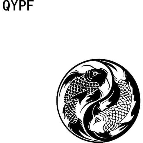 QYPF 17.8CM*17.8CM Double Fish Yin Yang Vinyl Car Motorcycle Sticker Decal Black Sliver C17-000164