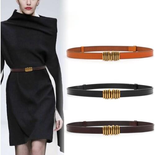 NEW Real Cow Leather Belts For Jeans Thin Adjust Genuine Leather Waistband Dress Lady Black Cowskin Cummerbunds Coat Party Girls