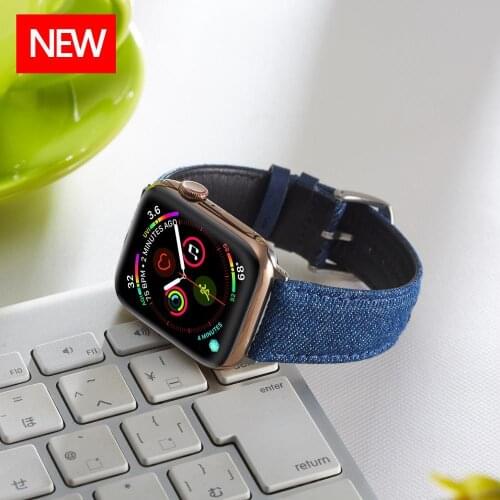 Suitable for Apple watch strap denim canvas leather strap 42mm 38mm Iwatch strap 44mm 40mm series 654321SE fashion Wristband