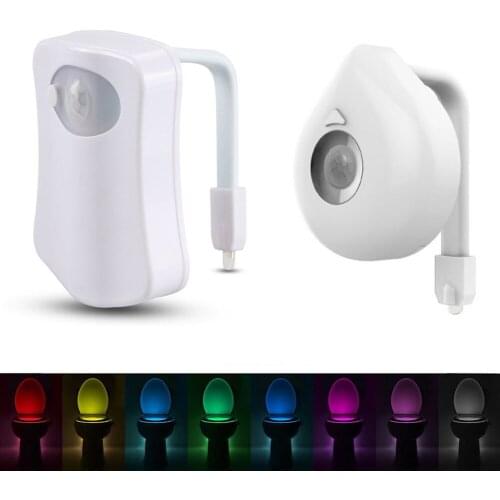 Body Sensing Automatic LED Motion Sensor Night Lamp RGB 8 Colors Changing Toilet Bowl Bathroom Light