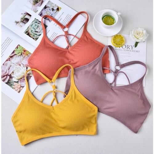 Tube Top Women Seamless Gym Bra Push Up Bralette Wireless Lingerie Cotton Bra Cross Back Top Solid Vest Soft Underwear Ring