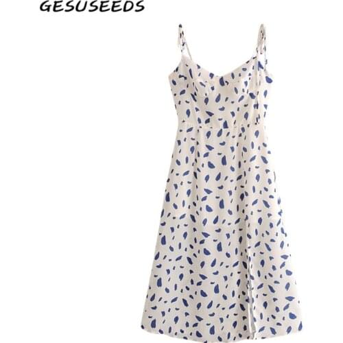 Vintage elegant spaghetti strap dress blue white summer dress midi sexy dress camis sundress retro vesitdos 2019