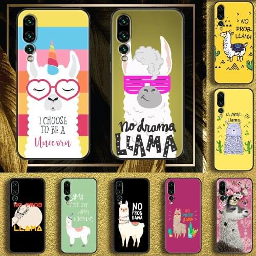 Cartoon Lovely No Prob Lama Phone case For Huawei P Mate P10 P20 P30 P40 10 20 Smart Z Pro Lite 2019 black silicone waterproof