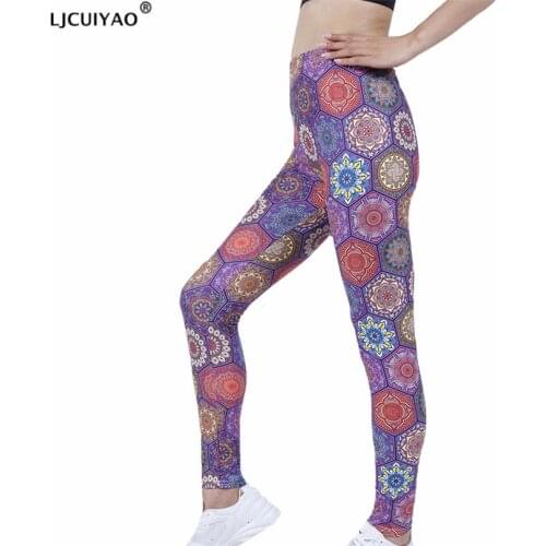 LJCUIYAO Women High Waist Leggings Push Up Fitness Sport Running Gym Pants Hexagon Floral Printed Soft Bottom Casual Jeggings