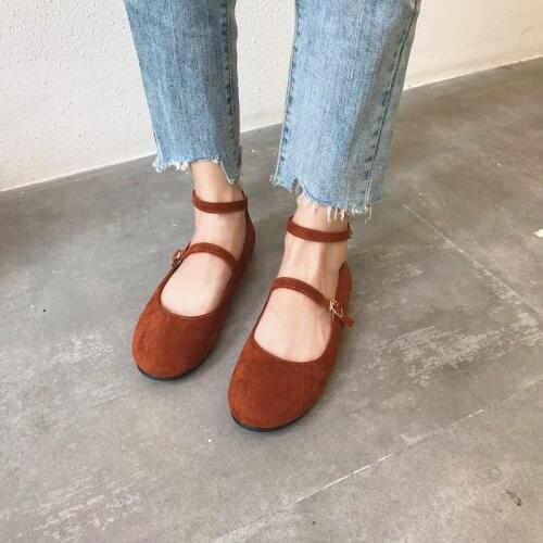 New Ladies Round Head Lightweight Solid Color Wild Comfortable Casual Spring And Summer 2020 Buckle Strap Flat Shoes W28-41