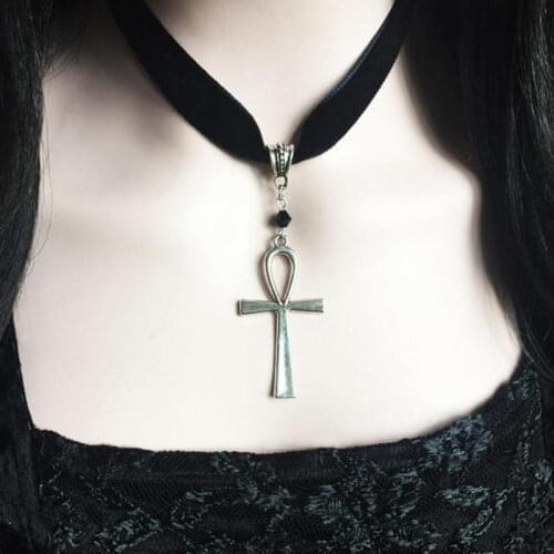 Gothic cross choker black velvet with Ankh cross pendant choker wide fashion novelty Witch charm women gift 2020 new friend