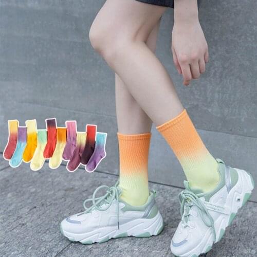 1Pair Unisex Long Socks Cotton Tie Dye Color Fashion Breathable Sports Socks Embroidery Colorful Summer Women Men Accessories