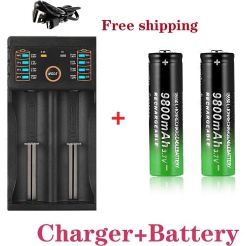 100% New 18650 battery 3.7V 9800mAh rechargeable li-Ion battery with charger for Led flashlight batery litio battery+1 Charger