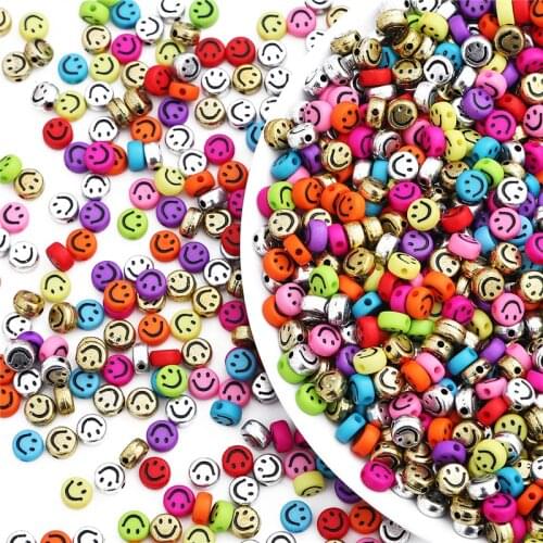 100Pcs/Lot 7mm Round Acrylic Smiley Beads Plastic Spacer Beads Handmade For Jewelry Making DIY Bracelet Necklace Accessories
