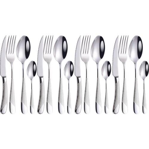 16Pcs Silver Dinnerware Set Stainless Steel Knife Fork Spoon Tea Spoon Cutlery Set Kitchen Tableware Silverware Set Dropshipping