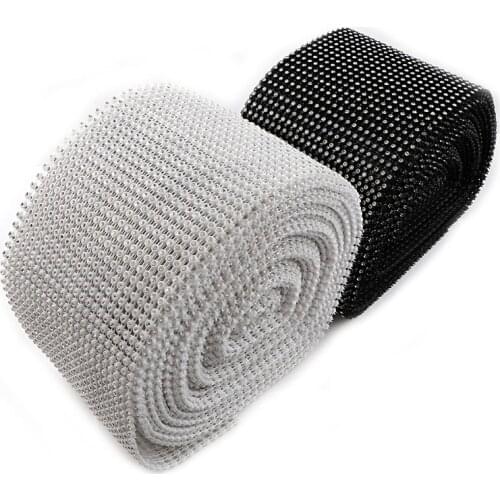 24 Rows 0.5 Yard 3mm Black/White Rhinestone Mesh Trim (With Rhinestone) ABS Plastic Sew On For DIY Craft Jewelry Decoration