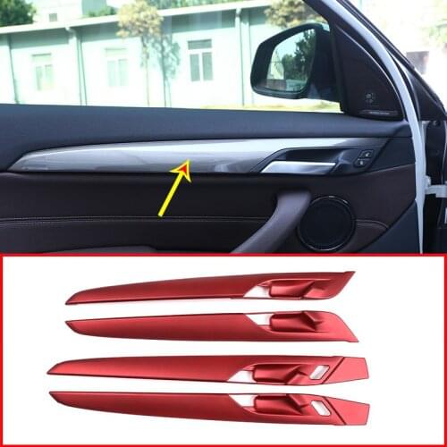 4pcs Red For BMW X1 F48 2016-2019 ABS Car Interior Door Panel Cover Trim Accessories