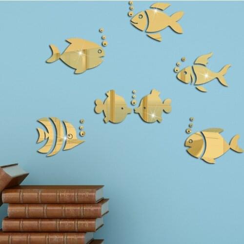 Sea World Fish Spit Bubbles Acrylic Mirror Wall Stickers Mirror Mural Bedroom Living Room Decor Home Decoration Accessories