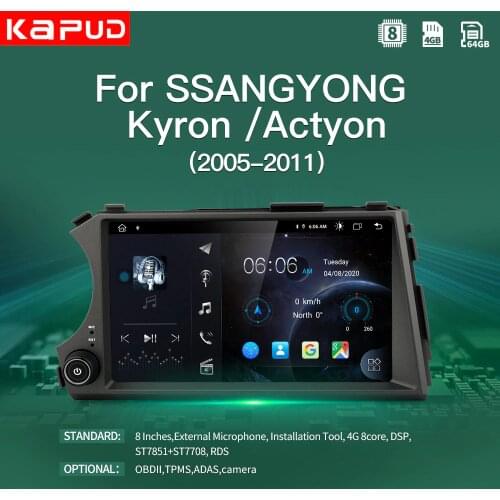 Kapud Octa-Core Android 10.0 Car Radio Video 8" Navigation Player For Ssangyong Kyron/Actyon 2005-2011 Stereo BT GPS Wifi Audio