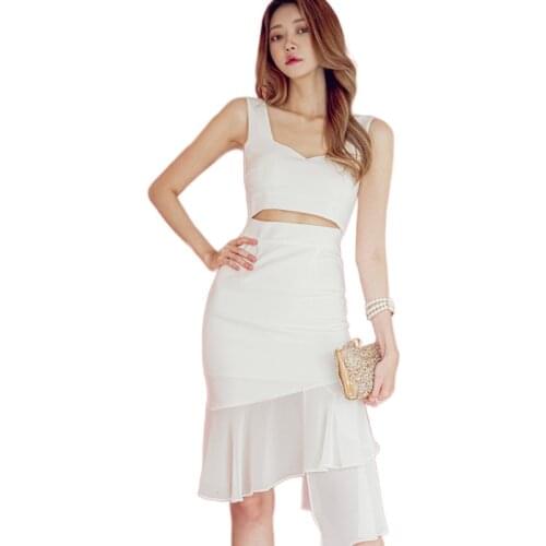 White irregular A line Dress one piece korean ladies summer Sleeveless lace cabaret party Sexy Dresses for women