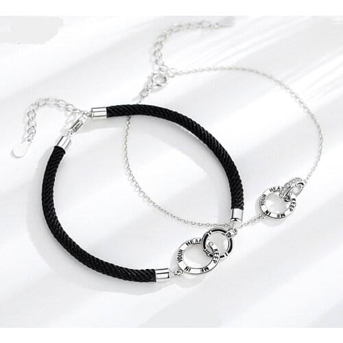 Sterling silver double-ring couple bracelet interlocking woven hand rope niche design long-distance love hand ornaments to send