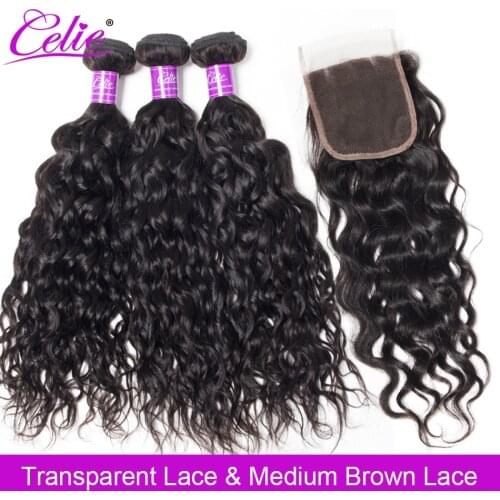 Celie Brazilian Hair Weave 3 Bundles With Closure Water Wave With Closure Remy Human Hair Bundles With HD Transparent Closure