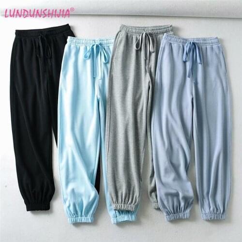 LUNDUNSHIJIA 2020 New Spring Autumn Women High Quality Kntting Sweatpants Fashion Loose Good Quality Trousers For Women