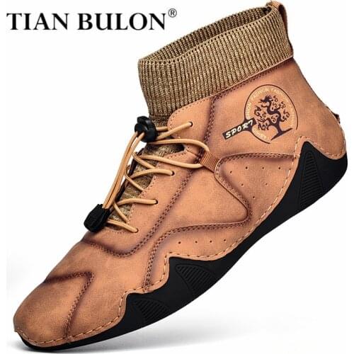 Designer Mens Winter Boots Leather Males Vintage Ankle Boots Handmade Sneakers Men Italian Loafers Moccasins Plus Size 38-48