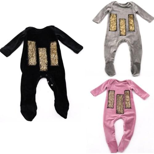 Baby Girls boys Gold Metallic Fur Velvet Baby romper Autumn winter soft thicker Long sleeves Bodysuit Footies Kids Child Clothes