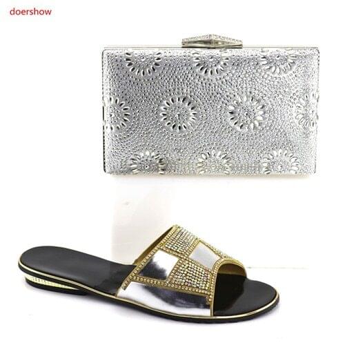 Doershow Newest Style African Matching Shoes And Bag Set Beautiful Design European Ladies Slipper And Bags Sets forparty SBV1-19