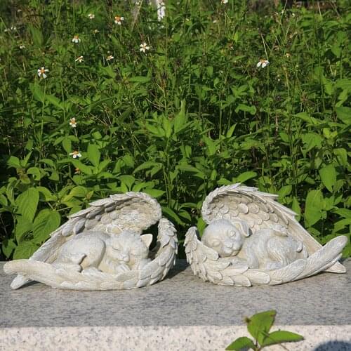 Sleeping Animal Figurine, Cute Dog Cat in Angel Wing Statue Memorial Pet Stones for Home Home decoration Angel ornaments