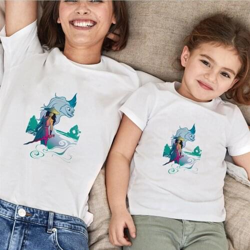 Raya And Her Dragon Cartoon Family Matching T Shirt Disney Princess Printed Mommy And Me Girl Mother Summer White Tshirts