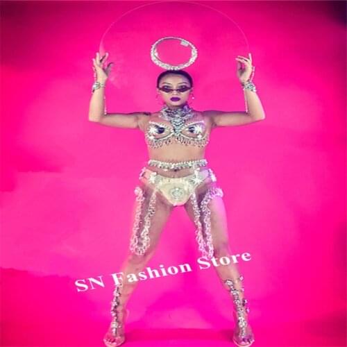 K59 Singer crystal bodysuit party wears outfit dj bra bar Festival bikini dresses disco bra ballroom dance costumes performance