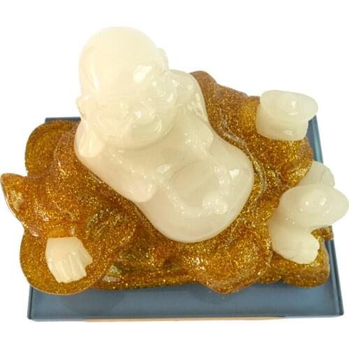 Chinese Natural Resin Laughing Wealth Happy Laugh Maitreya Buddha Statue J2087