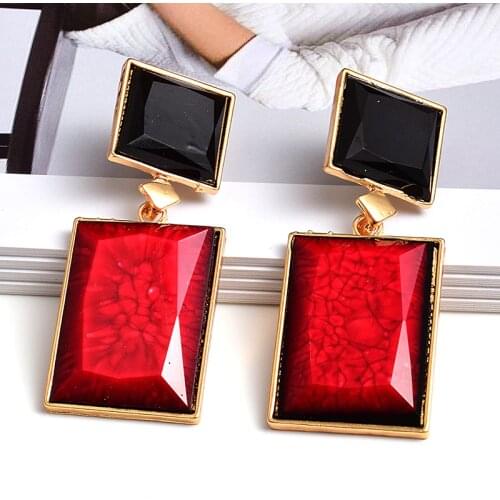 Wholesale Square Rhinestone Clear Pure Resin Drop Earrings Vintage Elegant Acrylic Earrings Fine Jewelry Accessories For Women