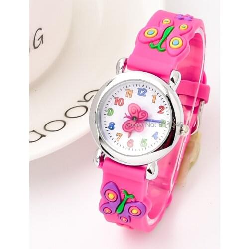 Hot Sell 3D Silicone Butterfly Band Alloy Case Second Disk kids Watch Girls Boys Quartz Wristwatches Multiple Colours