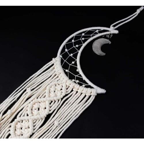 Indian Style Dreamcatcher Moon Handmade Wind Chimes Wall Ornament Girls Lace Ribbons Room Decoration Cotton Dream Catcher