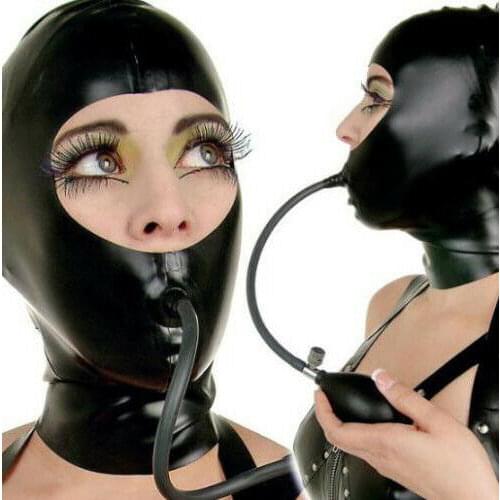 Hood Mask Inflatable Mask Halloween Mask Full Cover Fancy Latex Rubber Black New