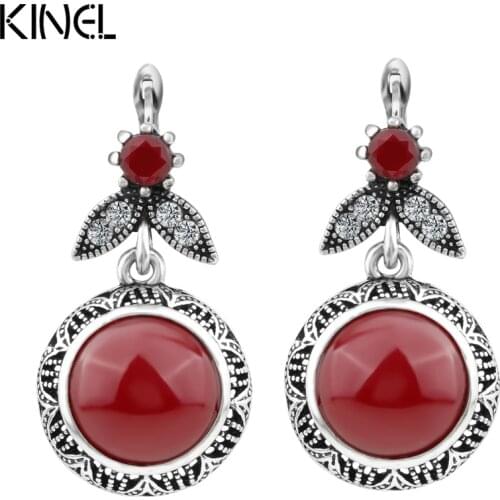 Hot 2016 Fashion Bohemia Red Resin Earring For Women Silver Plated Vintage Jewelry Simple Engagement Earrings