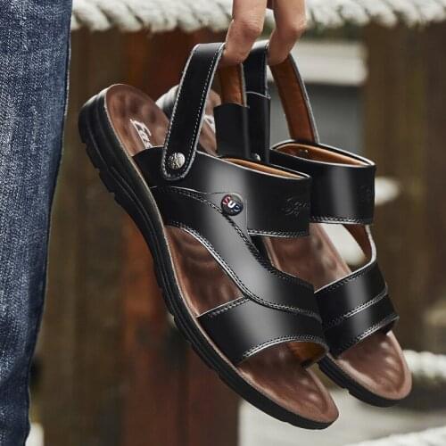 Shoes Men Sandals Summer Sandals Outdoor Men Flats Sandals Comfortable Men Shoes Genuine Leather Man Beach Sandals Plus Size
