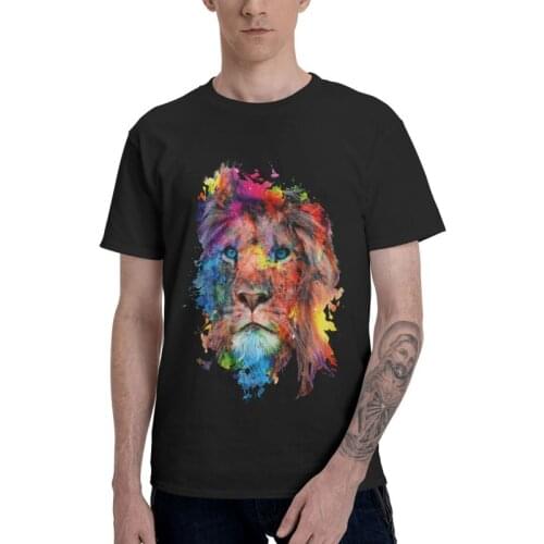 Male Color Lion T-Shirt Novelty Tshirt Short Sleeve Hip Hop T Shirt Homme Cotton Tee Gift