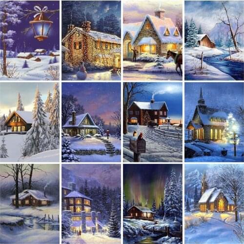DIY Snow Scenic 5D Diamond Painting Full Square Drill Landscape Diamond Embroidery Cross Stitch Mosaic Kits Wall Art Home Decor