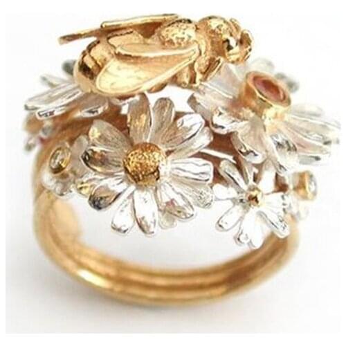 New Bee Ring Woman Bee Flower Ring Woman Ring Birthday Gift Girlfriend Fashion Zircon Wedding Jewelry Woman Good Quality