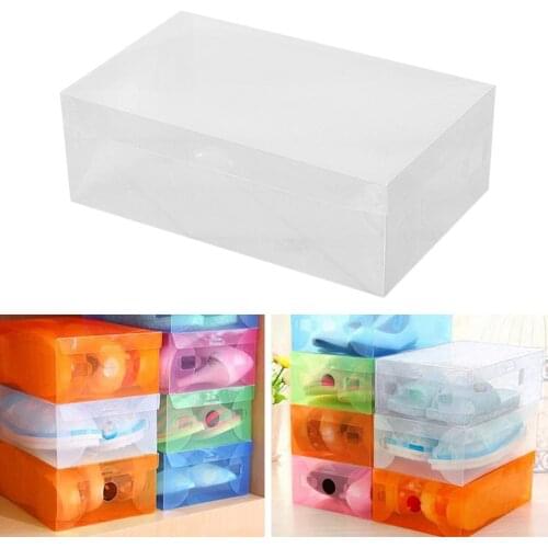 New Candy Color Clamshell Shoe Rack Storage Bins Drawers Transparent Plastic Shoe Box Combination Flip Cover Storage Box