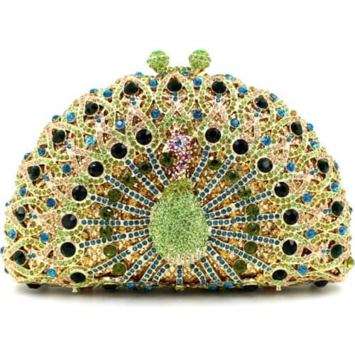 New Silver/Green Wedding Purse Luxury Gold Metal Crystal Evening Bag Flower Diamond Ladies Minaudiere Female Prom Pouch