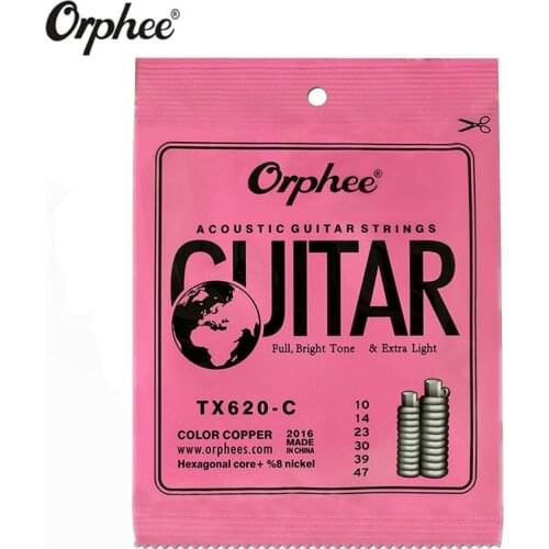 Orphee TX620-C 010-047 Acoustic Guitar Strings Hexagonal core+8% nickel COLOR COPPER Bright tone Extra light guitar Accessories