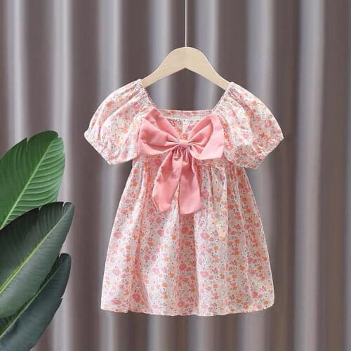 6M-7 Years Girls Floral Dresses 2021 New Fashion Sweet Kids Flowers Costumes Children Bowknot Vestidos Toddler Baby Clothing
