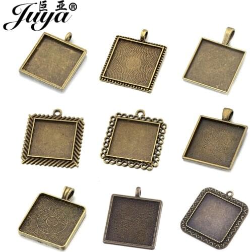 10pcs/lot 16/20/25/30/35mm Square Pendant Cabochon Base Setting Alloy Tray Blank Pendant Necklace DIY Jewelry Making Accessories