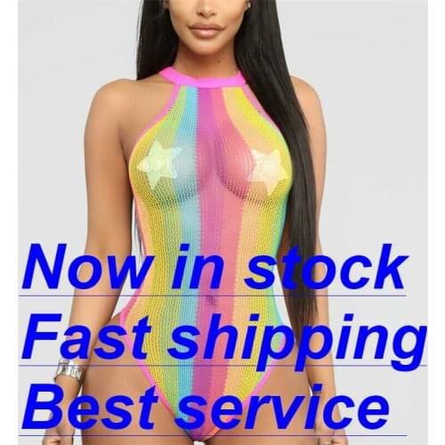 Sexy Women One-piece Bikini Summer Beach Rainbow Color Swimsuit Striped Swimwear Bathing Suit Beachwear