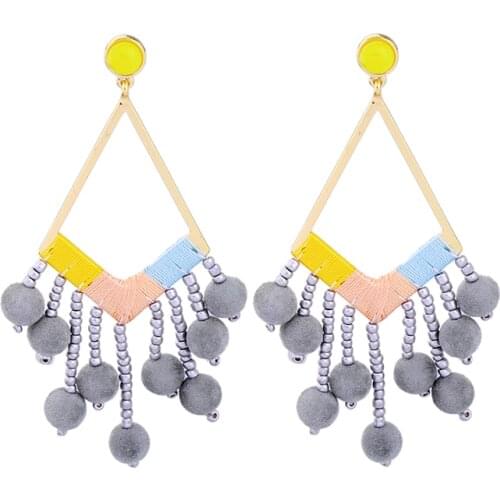 Gray Pompon Cotton Long Pending Earrings 2017 New Yellows Acrylic Tassel Hanging Earrings for Women Big Indian Jewelry